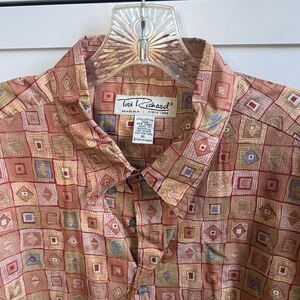 Tori Richard Men's XL Multicolor Geometric Pattern Button Down Short SleeveShirt